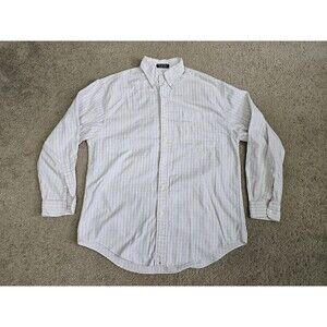 Hathaway SPORT Long Sleeve Shirt Mens Medium Button Down Blue Cream Stripes